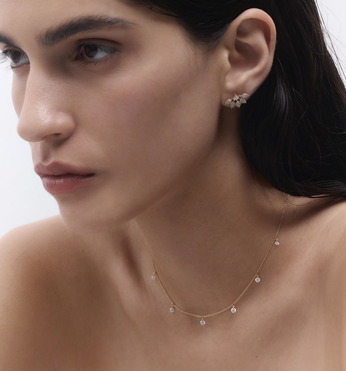 Rose Gold Necklace with Seven Drilled Natural Diamonds SEVEN DRILLED DIAMONDS