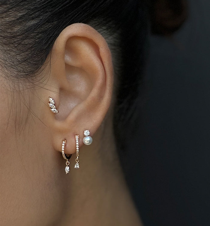 Yellow Gold Piercing Set with Diamond and Pearl DIAMOND AND PEARL PIERCING LABRET