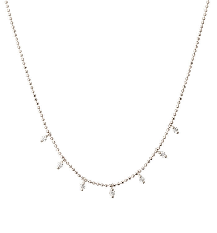 White Gold Necklace Set with Seven Diamonds FLOW NECKLACE