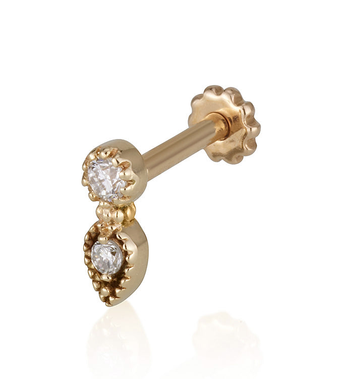 Yellow Gold Piercing Set with Diamonds BELL DIAMONDS PIERCING LABRET