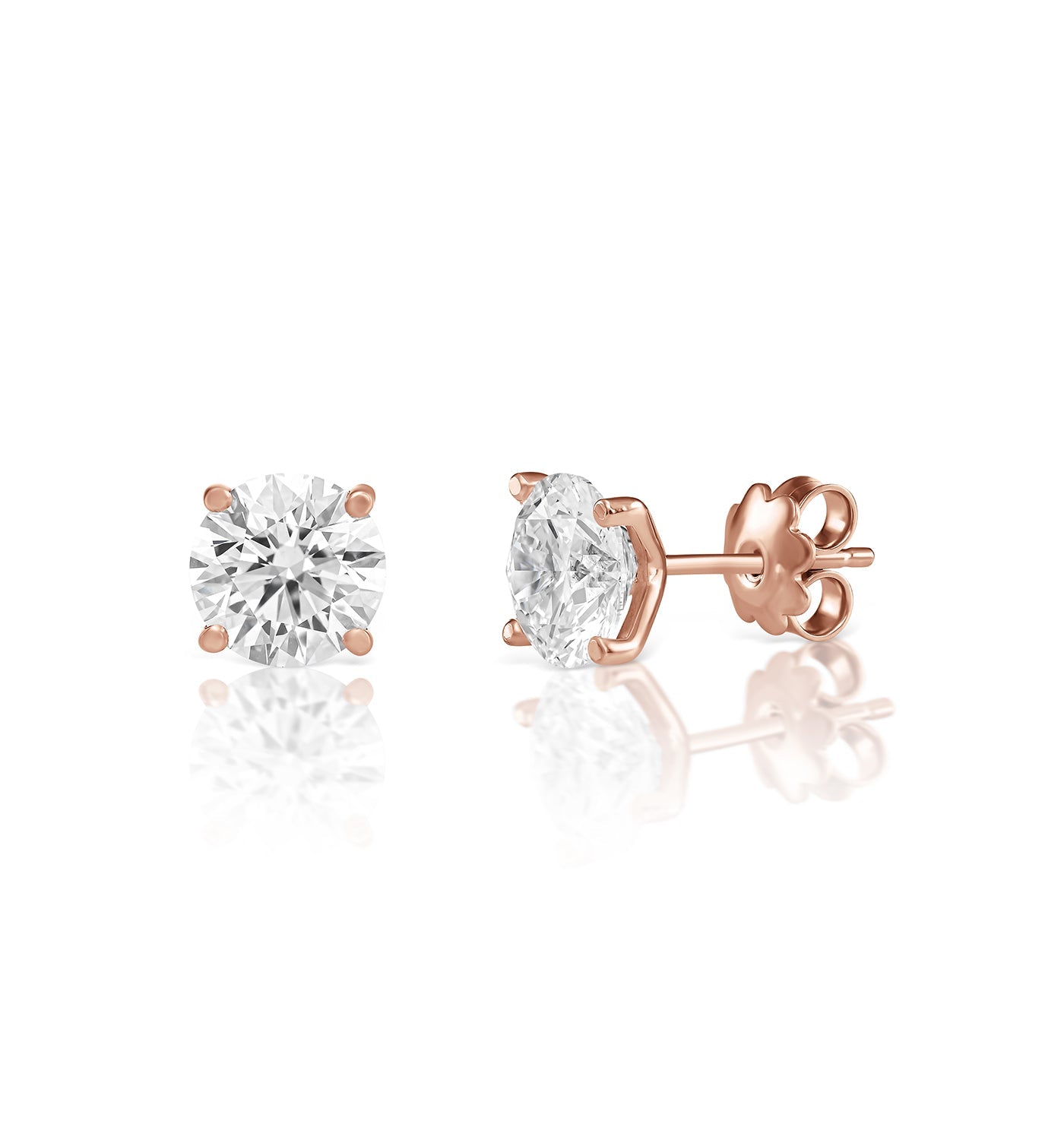 Pair of CVD Lab-Grown Diamond Earrings, 1-Carat Each, Set in Rose Gold