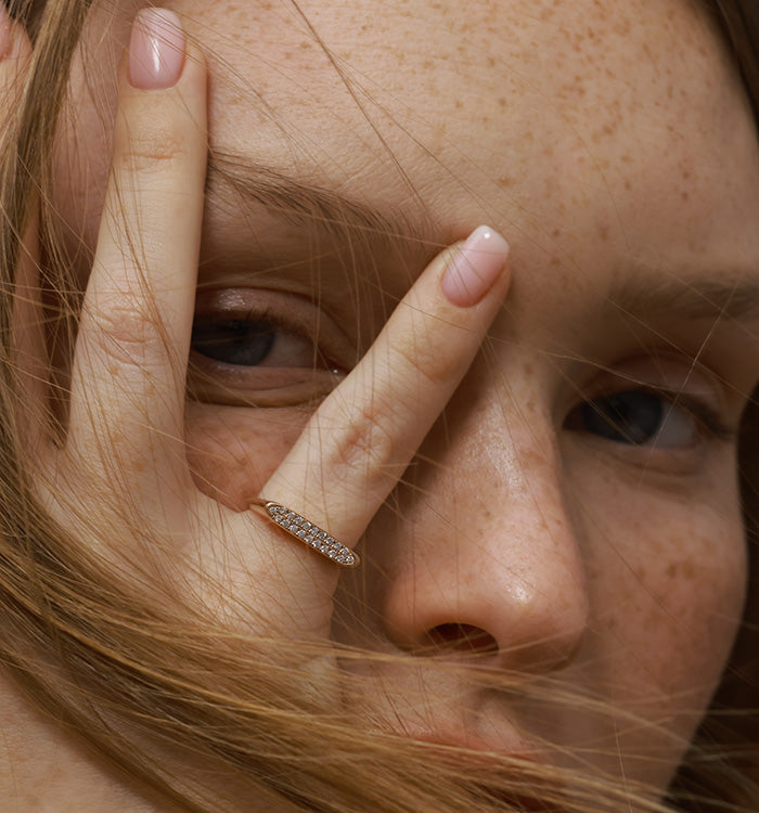Yellow Gold Pinky Signet Ring Set with Diamonds VICTORIA PINKY RING