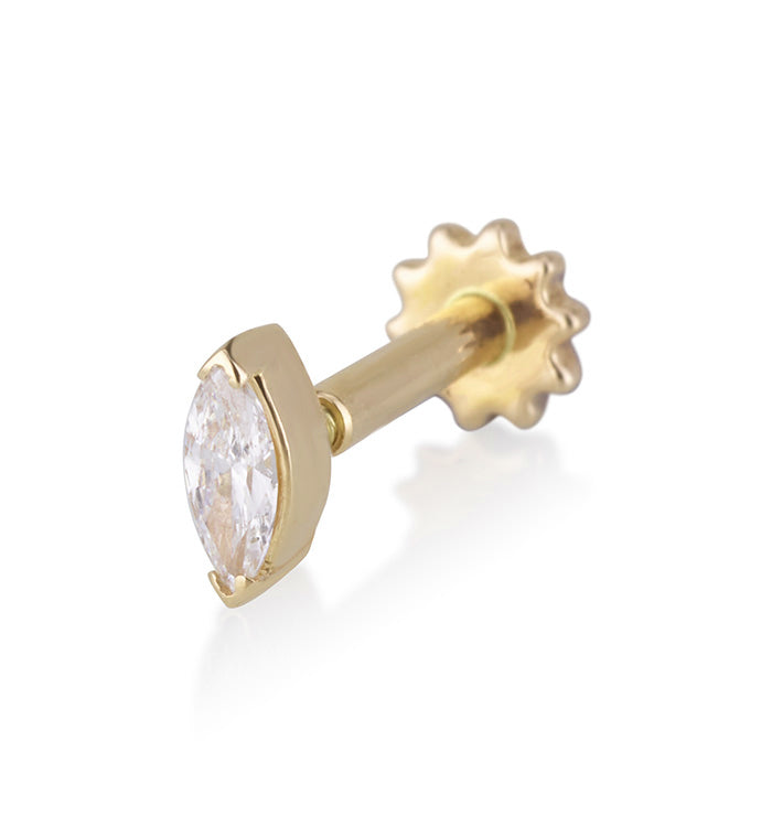 Yellow Gold Piercing Set with Marquise Diamond MARQUISE DIAMOND PIERCING LABRET NO. 1