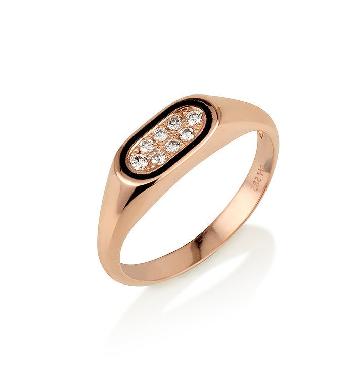 SIGNET RING PINKY OVAL DIAMONDS RING