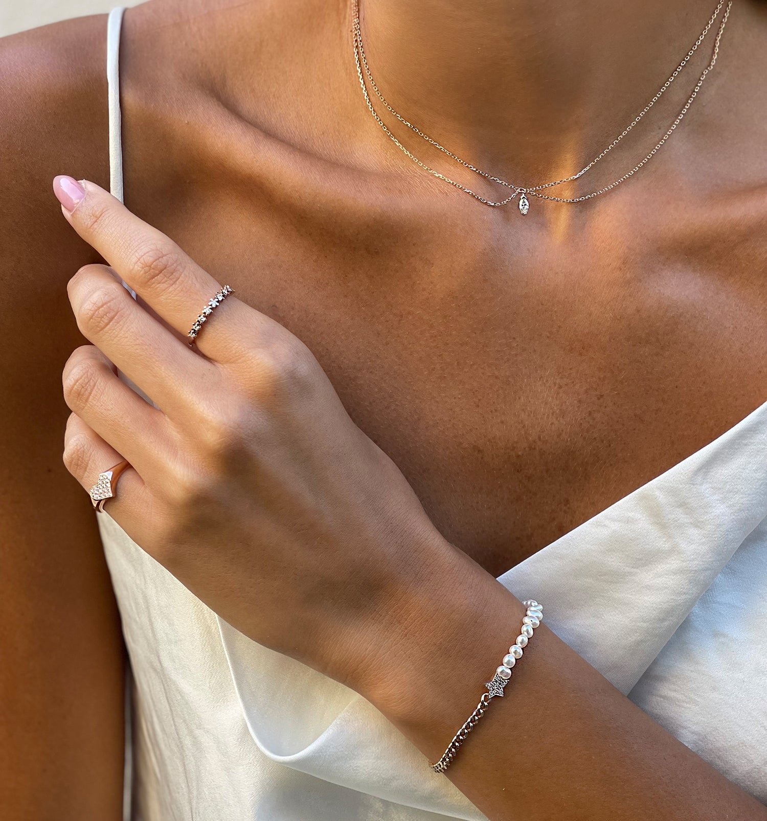 White Gold Pinky Heart Signet Ring Set with Diamonds PINKY HEART SIGNET RING