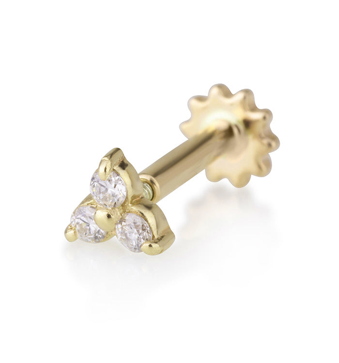 Yellow Gold Piercing Set with Diamonds MINI TRIO PIERCING LABRET