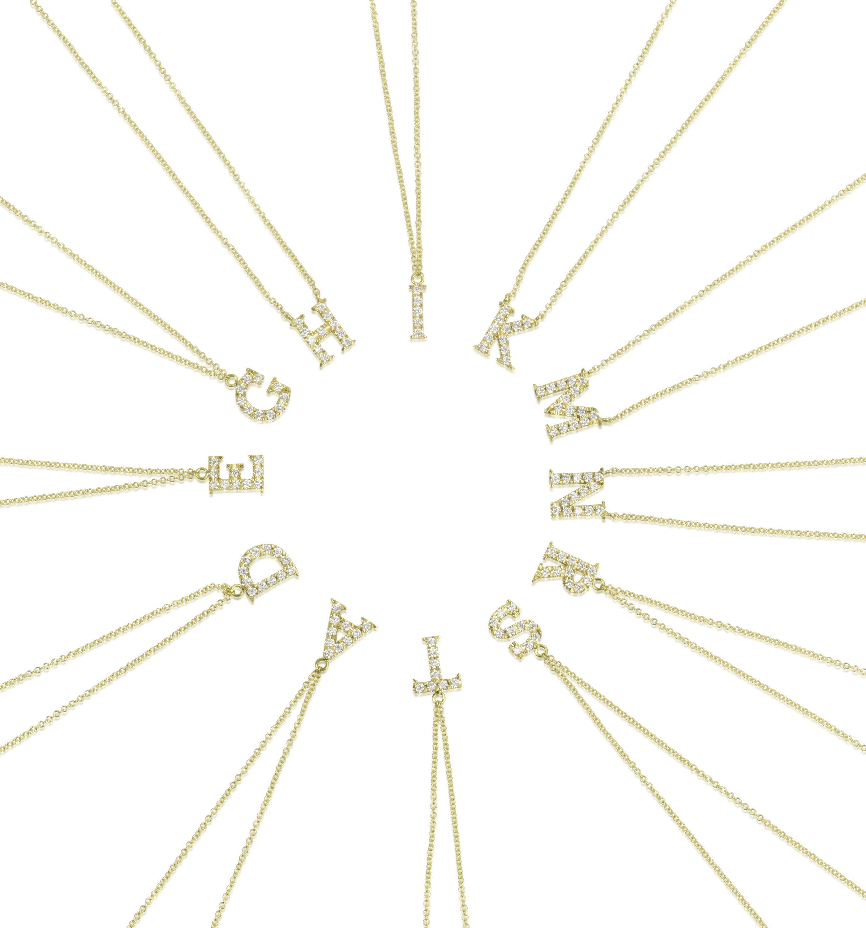 Yellow Gold English Letter Necklace Set with Diamonds INITIAL NECKLACE