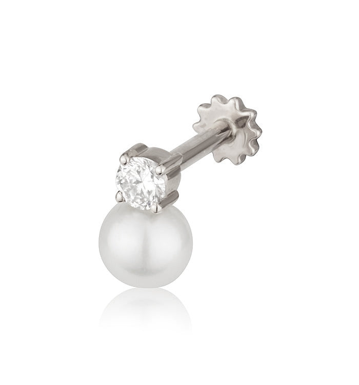LABRET DIAMOND AND PEARL PIERCING EARRING