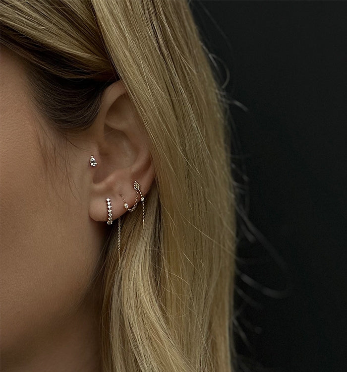 Yellow Gold Piercing Set with Natural Pear-Shaped Diamond DROP DIAMOND PIERCING LABRET