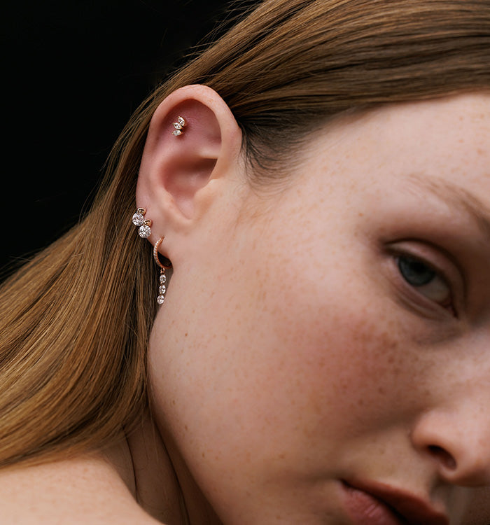 DRILLED ROUND SHAPE LAB DIAMOND PIERCING EARRING 0.30CT