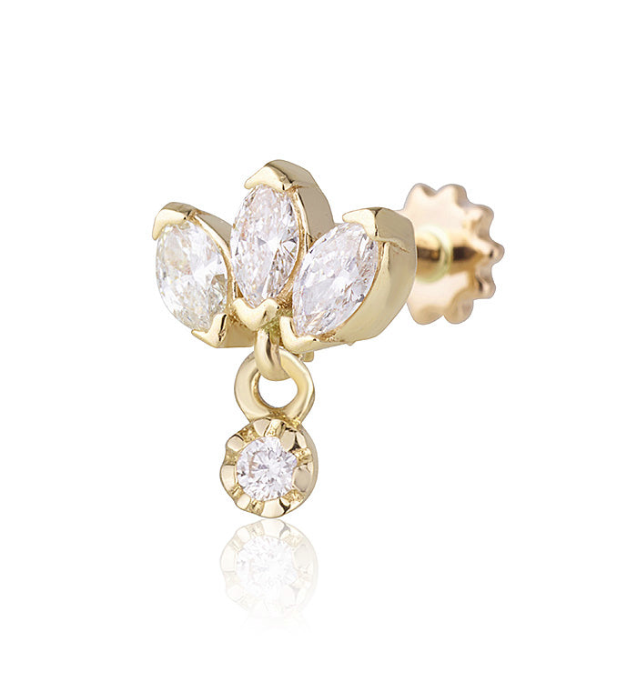 LOTUS MARQUISE DROP DIAMONDS PIERCING EARRING