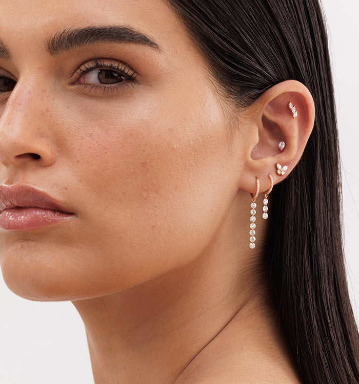 Yellow Gold Luxury Piercing Set with Diamonds for Helix and Conch TULIP DIAMONDS PIERCING LABRET