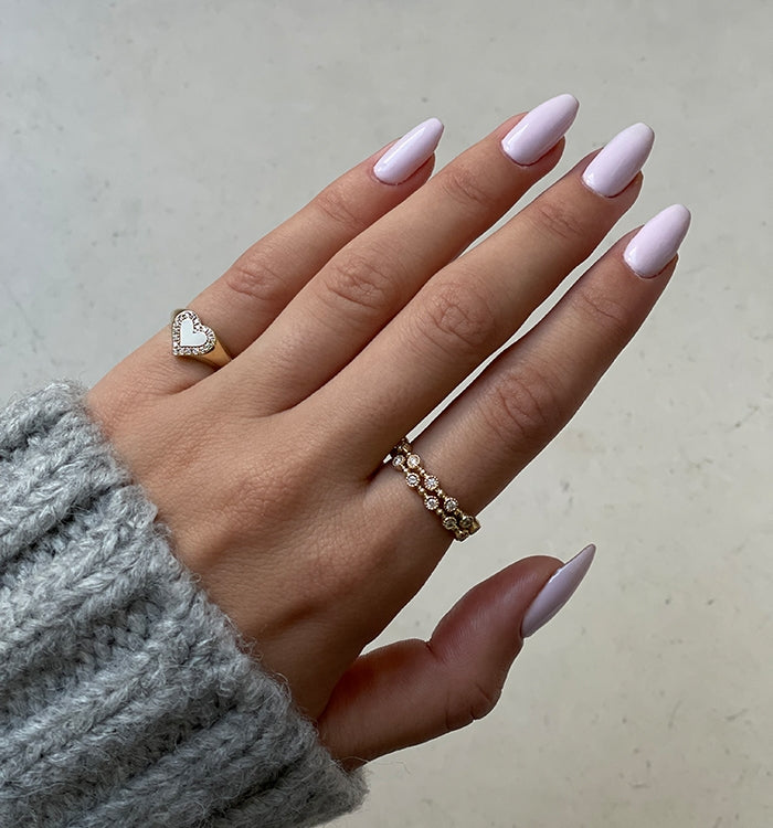 Rose Gold Pinky Heart Signet Ring Set with Diamonds and White Enamel PINKY LEV SIGNET RING