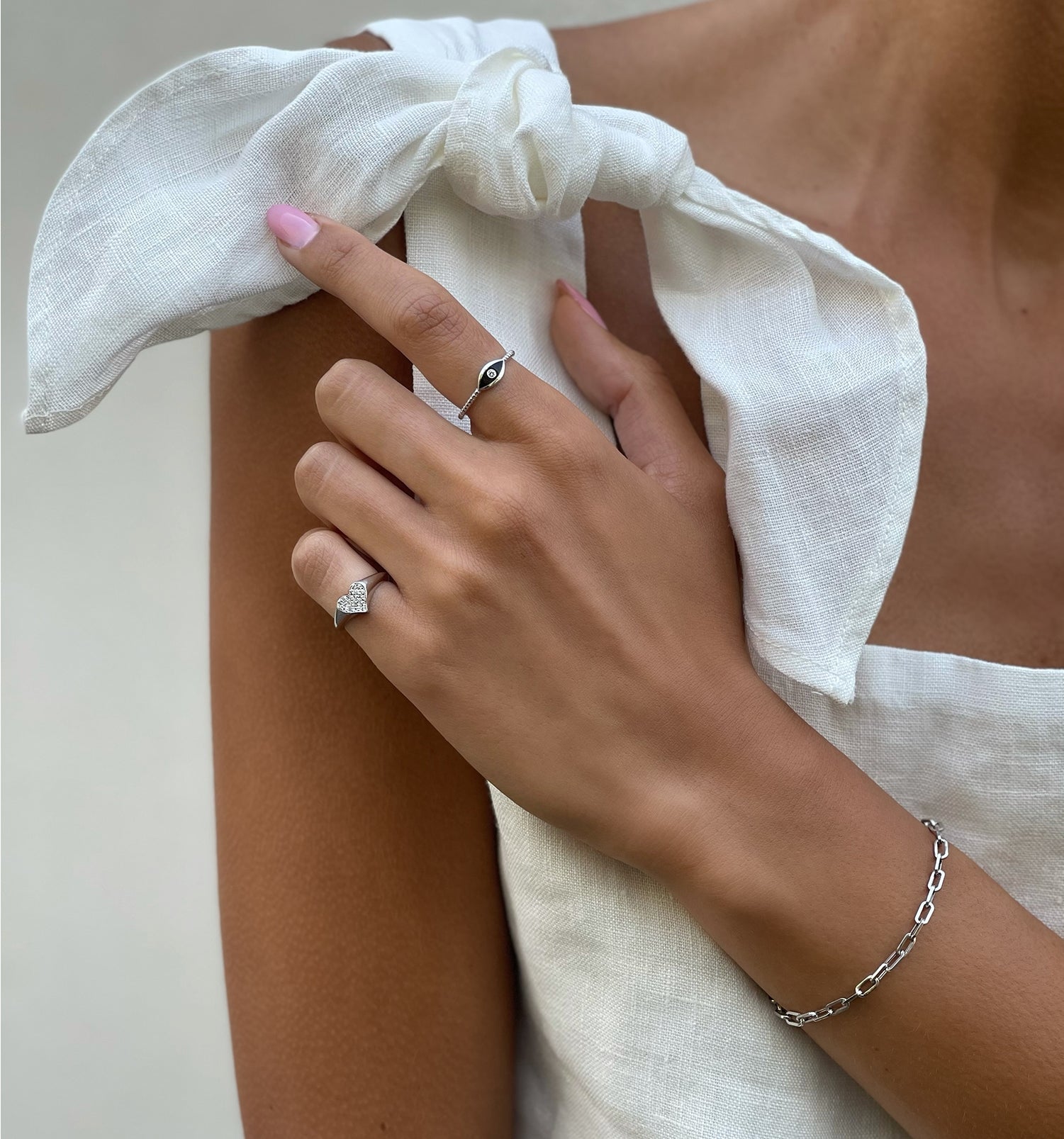 White Gold Pinky Heart Signet Ring Set with Diamonds PINKY HEART SIGNET RING