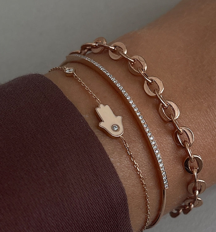 Rose Gold Hamsa Bracelet with Powder Enamel and Diamond Setting HAMSA & DIAMOND BRACELET