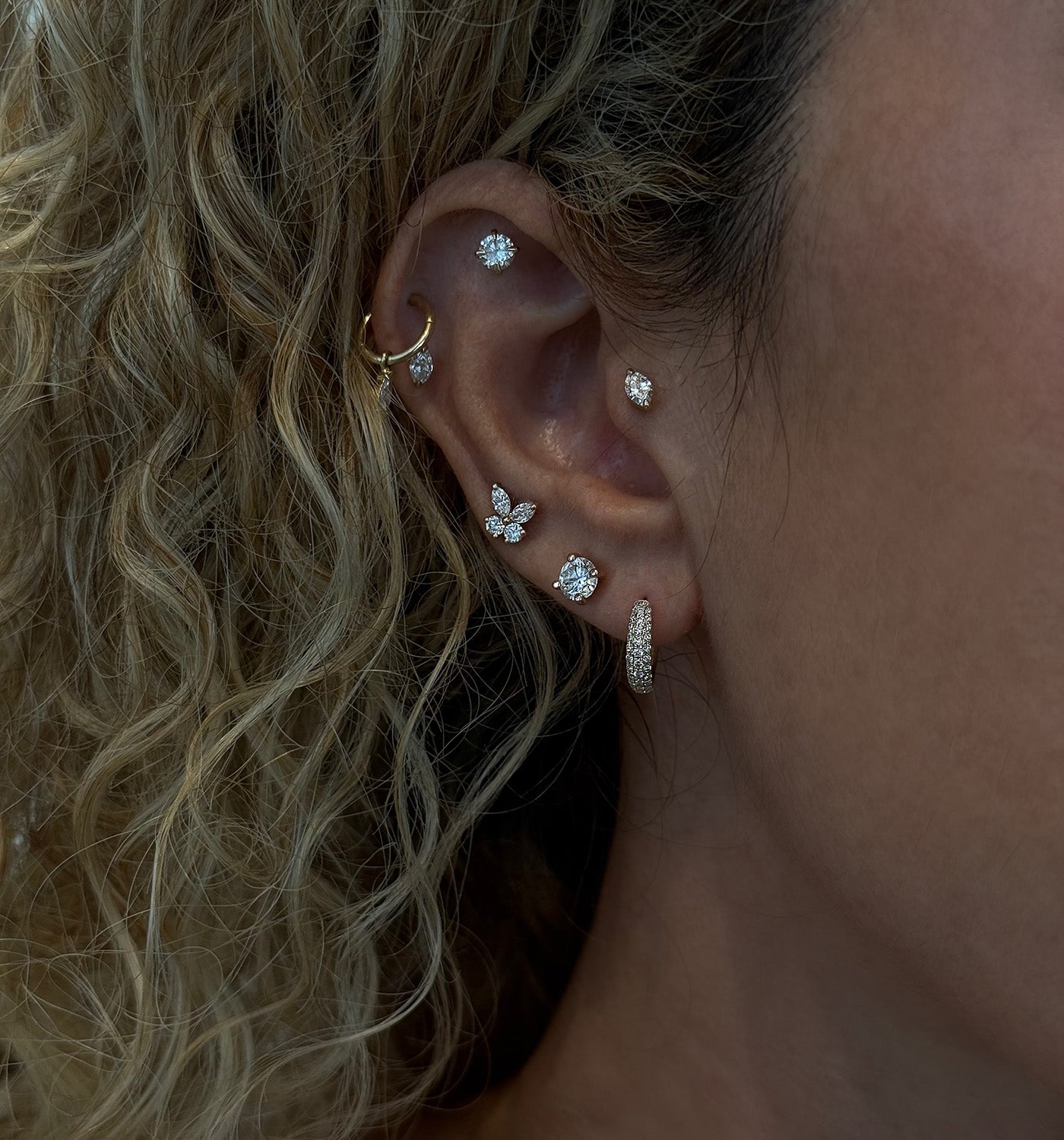 Rose Gold Huggie Hoop Earring Set with Diamonds PUFFE HUGGIE HOOP EARRING