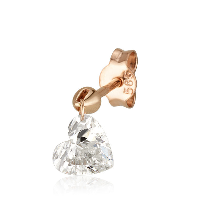 Rose Gold Earring Set with 0.55-Carat Drilled Heart-Shaped Lab-Grown Diamond DRILLED HEART SHAPE LAB DIAMOND EARRING