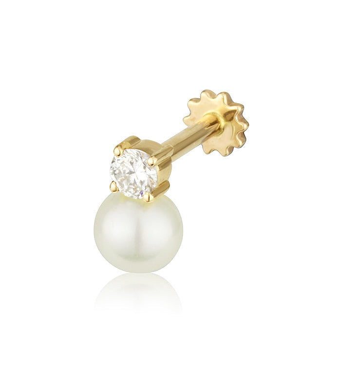 LABRET DIAMOND AND PEARL PIERCING EARRING