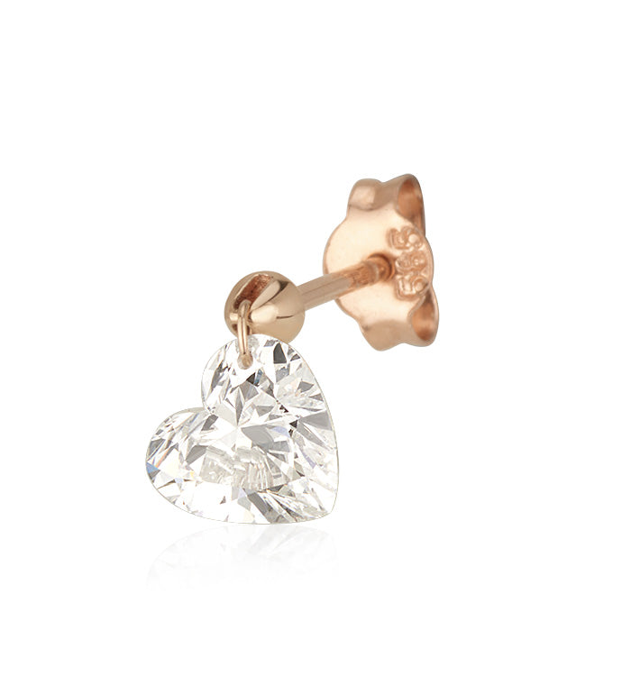 Rose Gold Earring Set with 0.75-Carat Drilled Heart-Shaped Lab-Grown Diamond DRILLED HEART SHAPE LAB DIAMOND EARRING