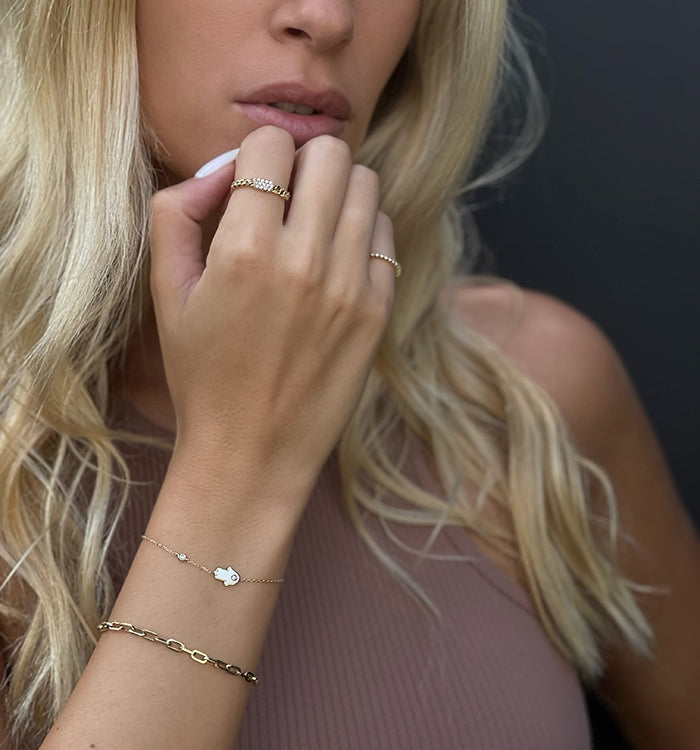 Yellow Gold Thin Pinky Ring Set with Diamonds PINKY THIN CROWN RING