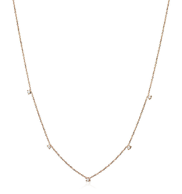 Rose Gold Choker Necklace Set with Five Diamonds MUST HAVE NECKLACE