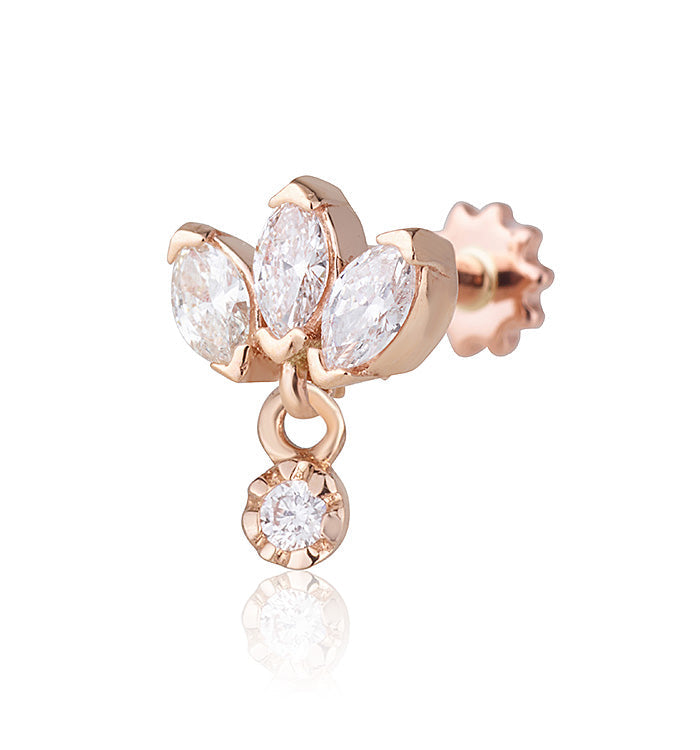 LOTUS MARQUISE DROP DIAMONDS PIERCING EARRING