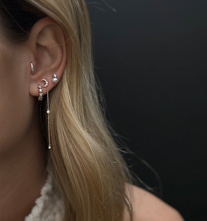 12mm STARS 5 DIAMONDS HOOP EARRING