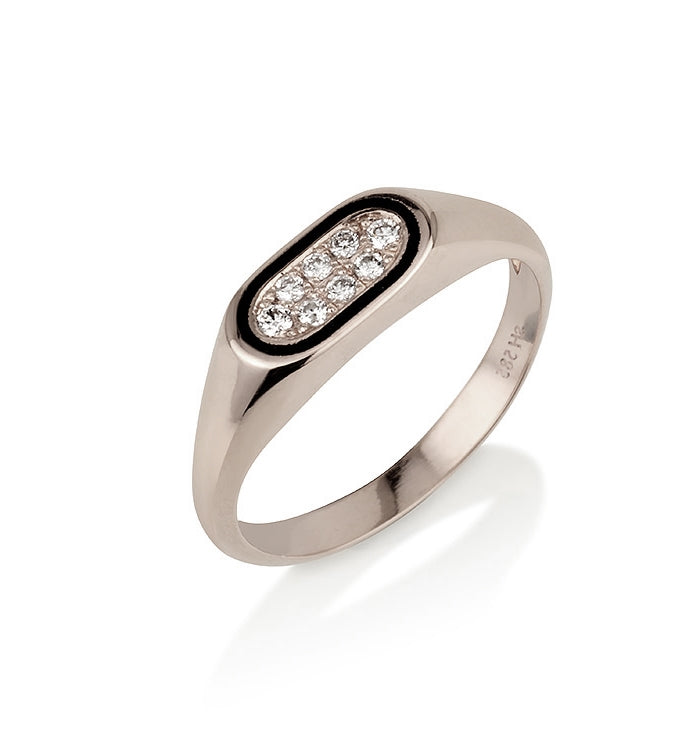 SIGNET RING PINKY OVAL DIAMONDS RING