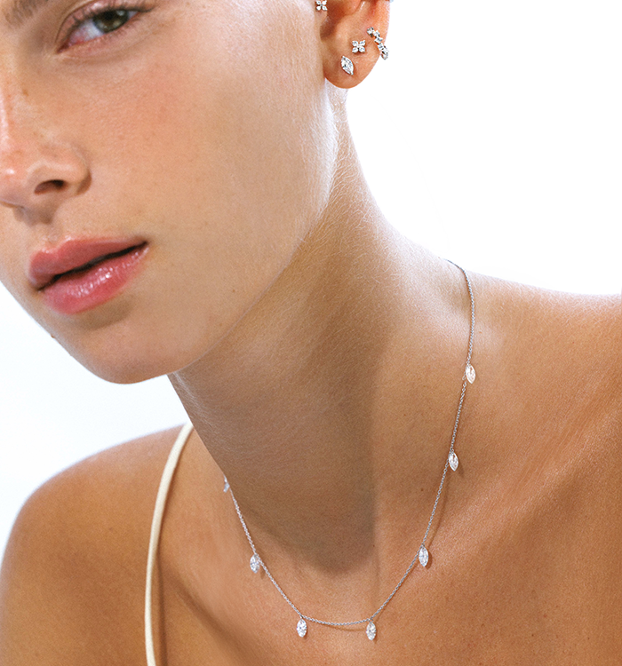 Yellow Gold Necklace Set with Seven Drilled Marquise-Shaped Lab-Grown Diamonds SEVEN DRILLED MARQUISE SHAPE LAB DIAMONDS NECKLACE