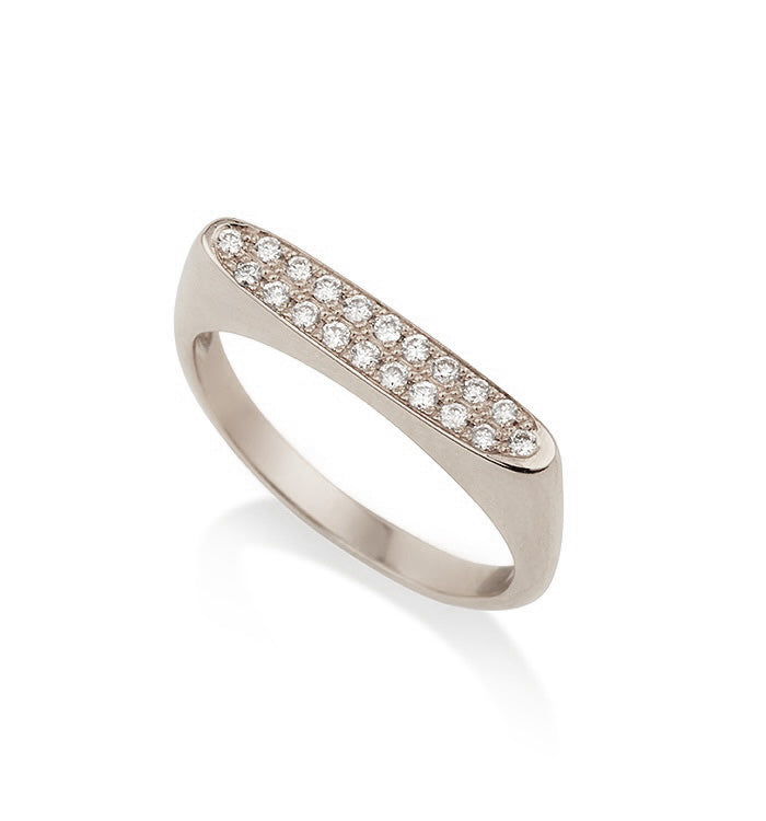 White Gold Pinky Signet Ring Set with Diamonds VICTORIA PINKY RING