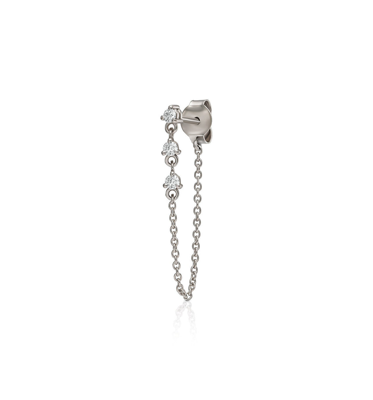 ARIEL Trio white gold diamond drop earring with three diamonds front view