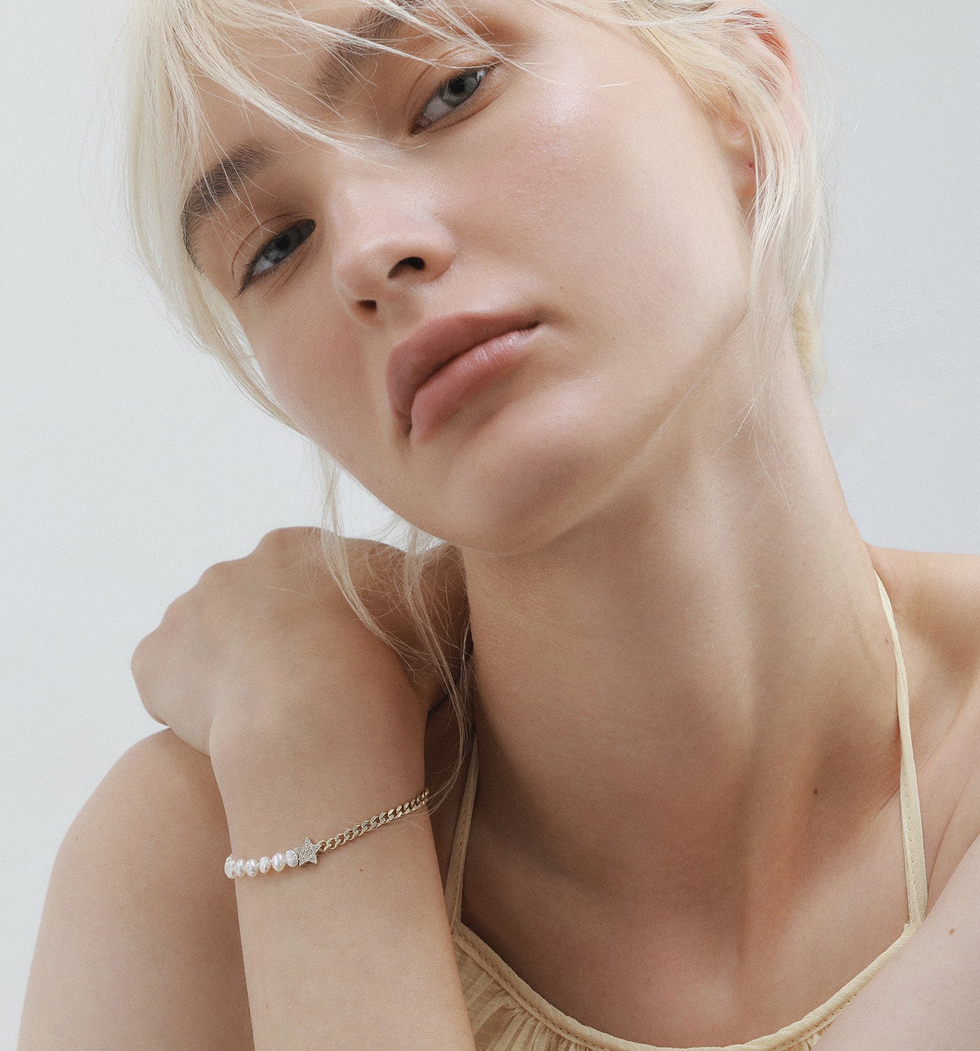 White Gold Gourmet Chain and Pearl Bracelet Set with Diamonds STAR & PEARL