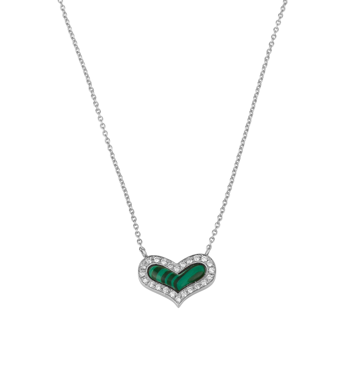 NATURAL MALACHITE STONE HEART DIAMONDS NECKLACE