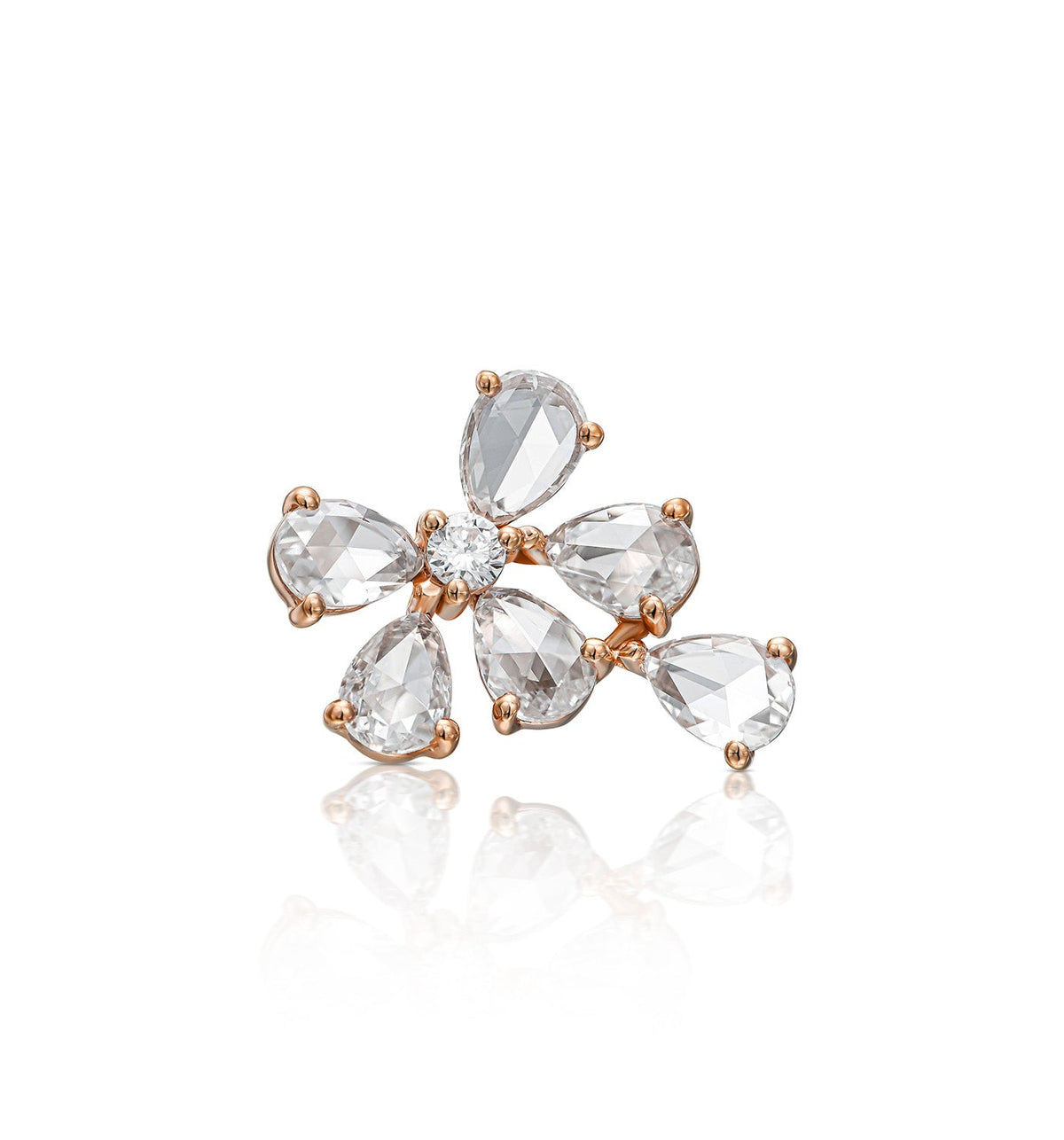 BIANCA diamond earring with rose cut pear-shaped diamonds in asymmetrical composition front view