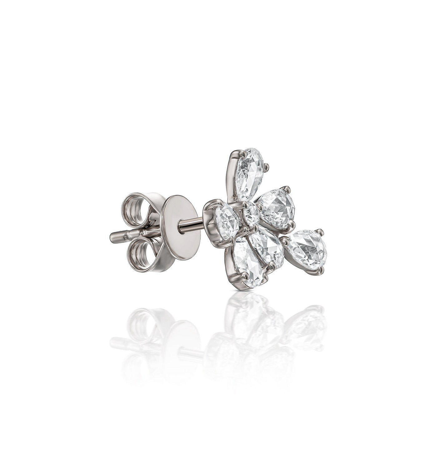 BIANCA white gold diamond earring with rose cut pear-shaped diamonds side view