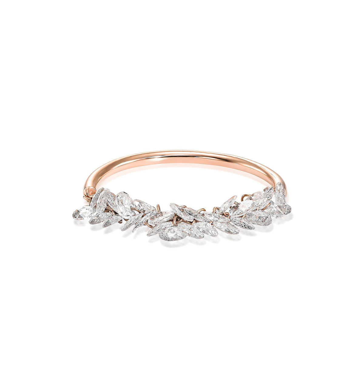 PINKY BRIGITTE rose gold floating rose cut diamond ring lying flat