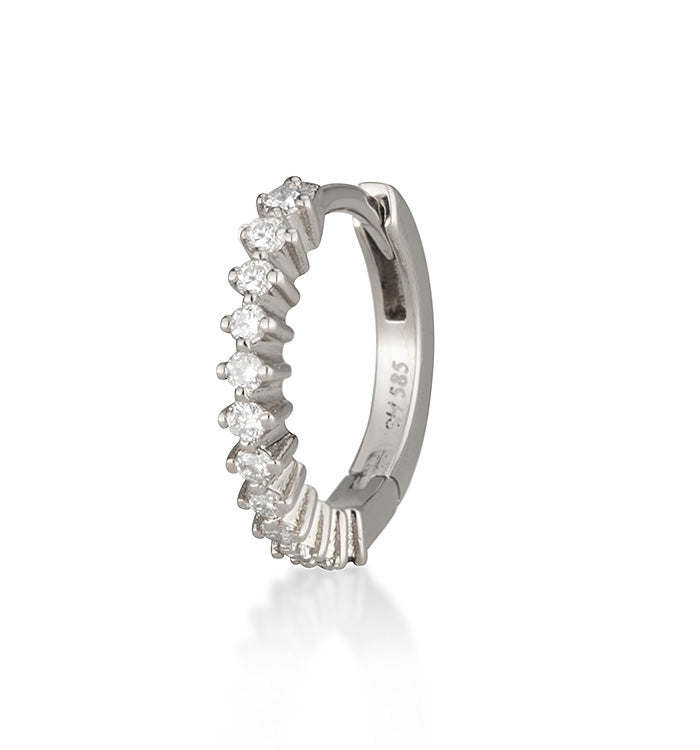 CROWN ROUND DIAMONDS HOOP EARRINGS 12mm