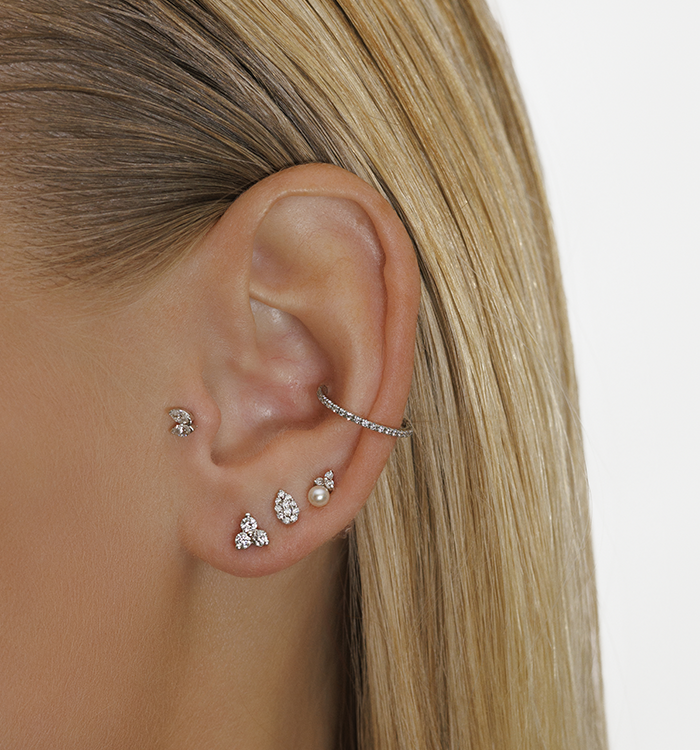 Yellow Gold Piercing Set with Marquise Diamonds IRIS DIAMONDS PIERCING LABRET