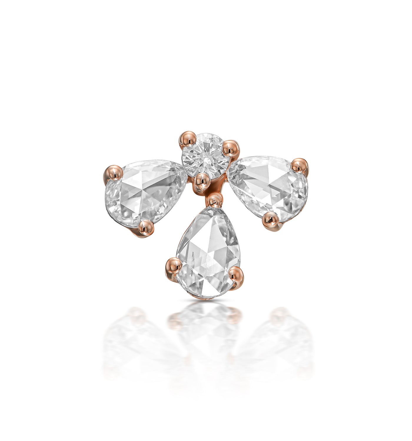 GIA rose gold diamond earring with rose cut pear-shaped diamonds front view
