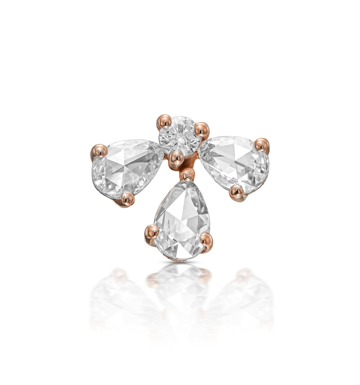 GIA rose gold diamond earring with rose cut pear-shaped diamonds front view