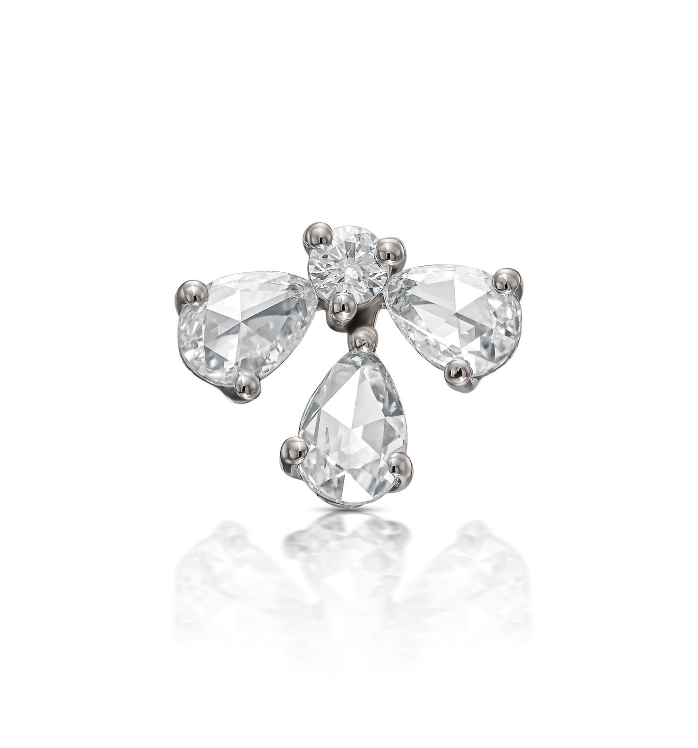 GIA white gold diamond earring with rose cut pear-shaped diamonds front view