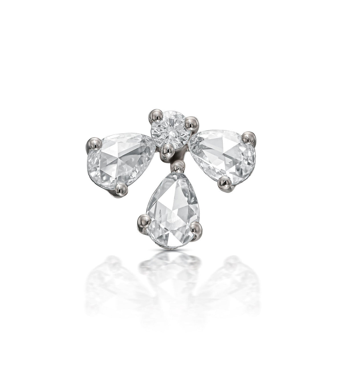 GIA white gold diamond earring with rose cut pear-shaped diamonds front view