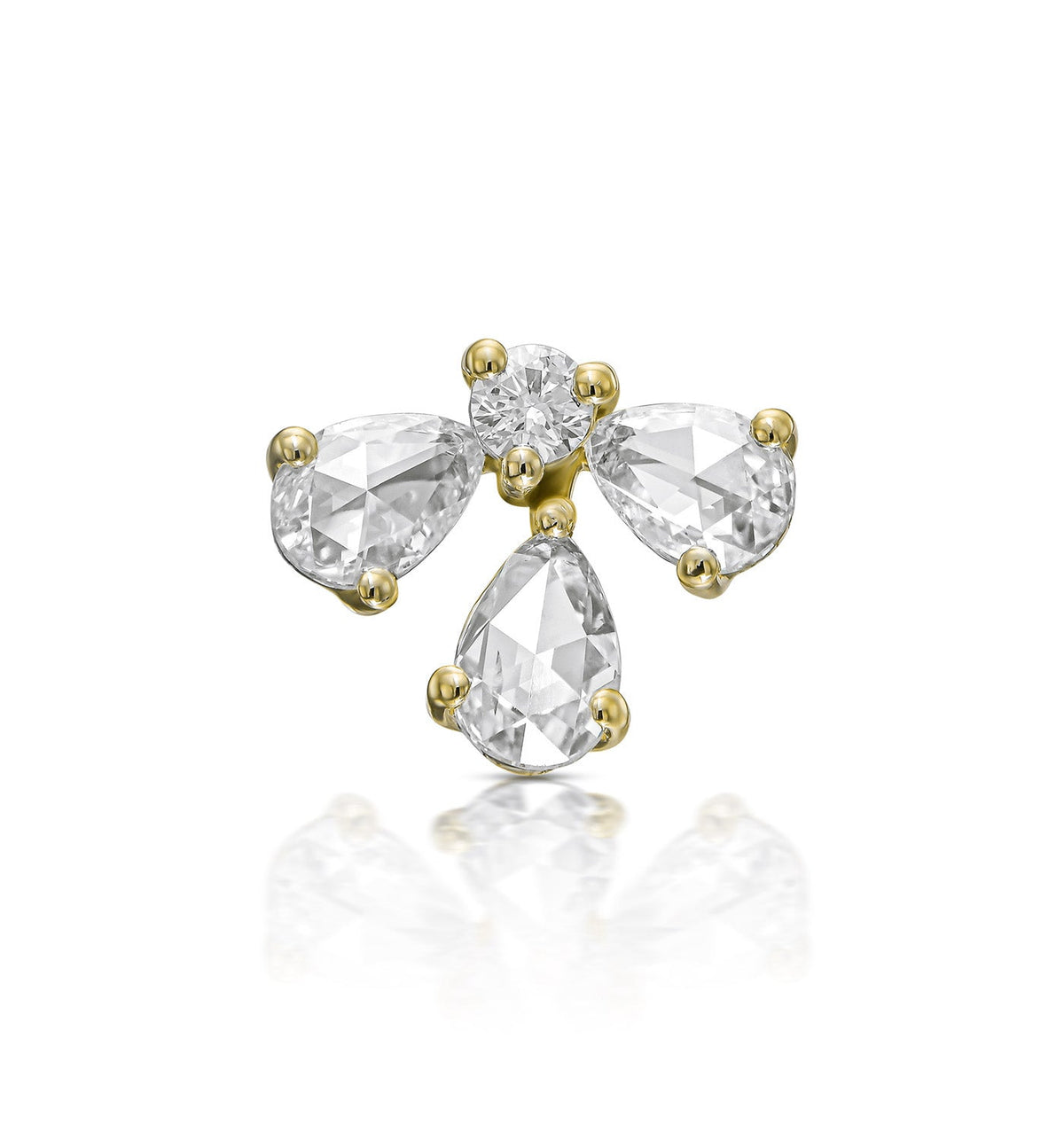 GIA yellow gold diamond earring with rose cut pear-shaped diamonds front view