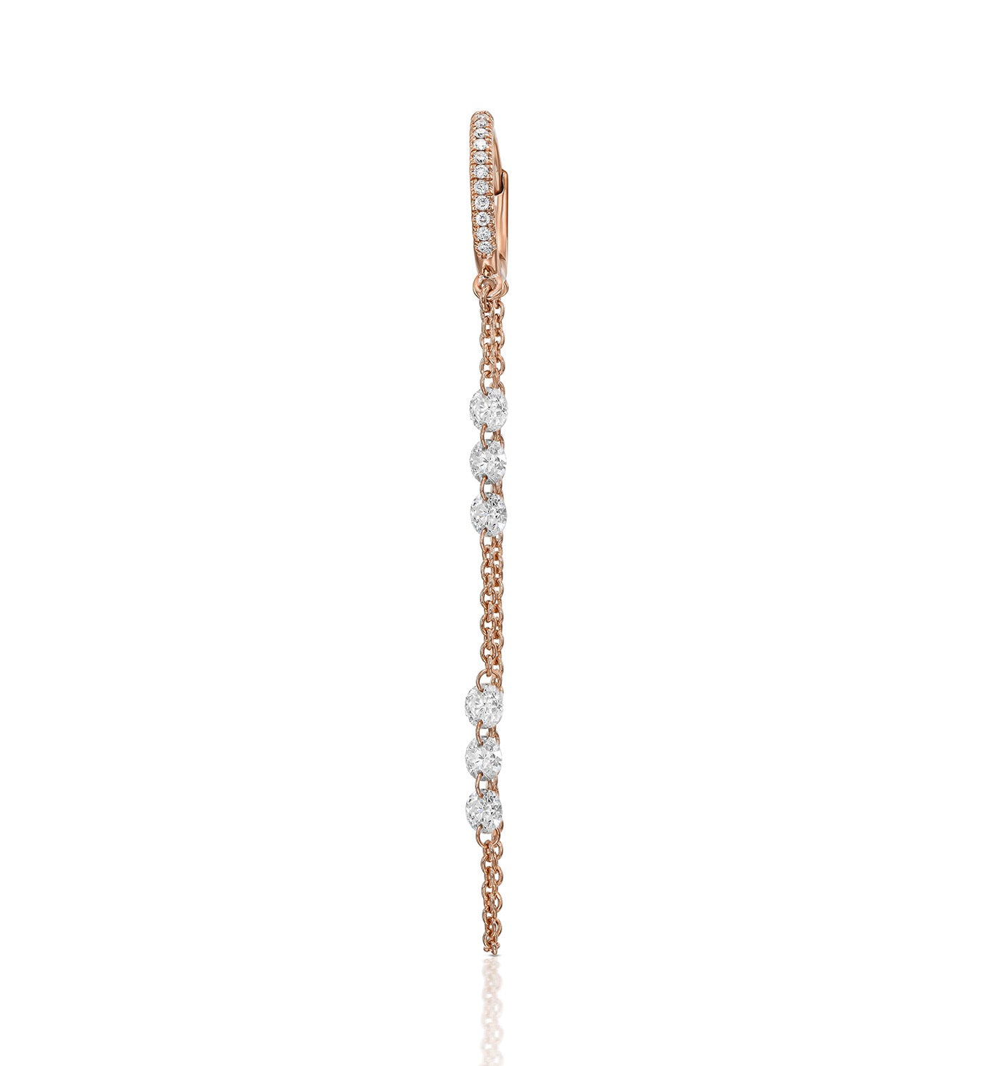 MELANIA rose gold flow diamond earring with drilled diamonds front view