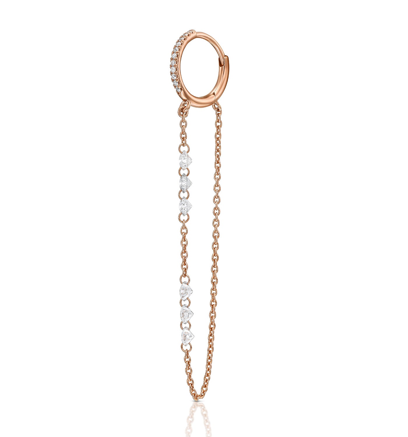 MELANIA rose gold flow diamond earring angled view