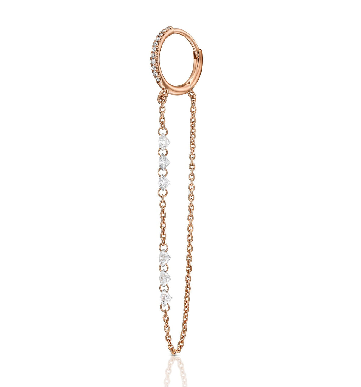 MELANIA rose gold flow diamond earring angled view