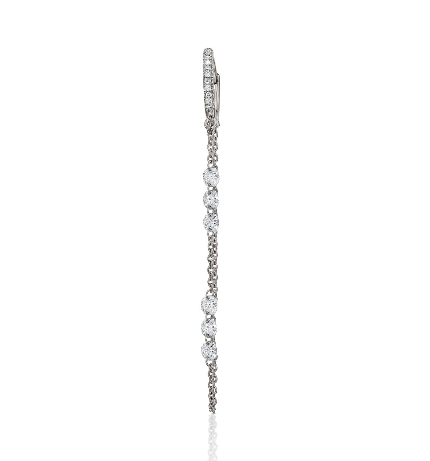 MELANIA white gold flow diamond earring with drilled diamonds front view