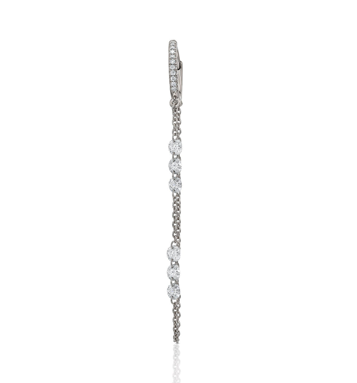 MELANIA white gold flow diamond earring with drilled diamonds front view