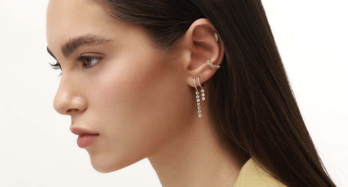 MELANIA DRILLED SEVEN DIAMONDS HOOP DROP EARRING