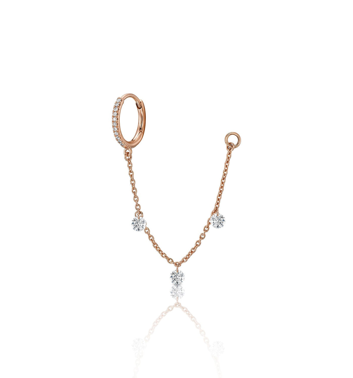 MIA rose gold floating diamond hoop earring front view